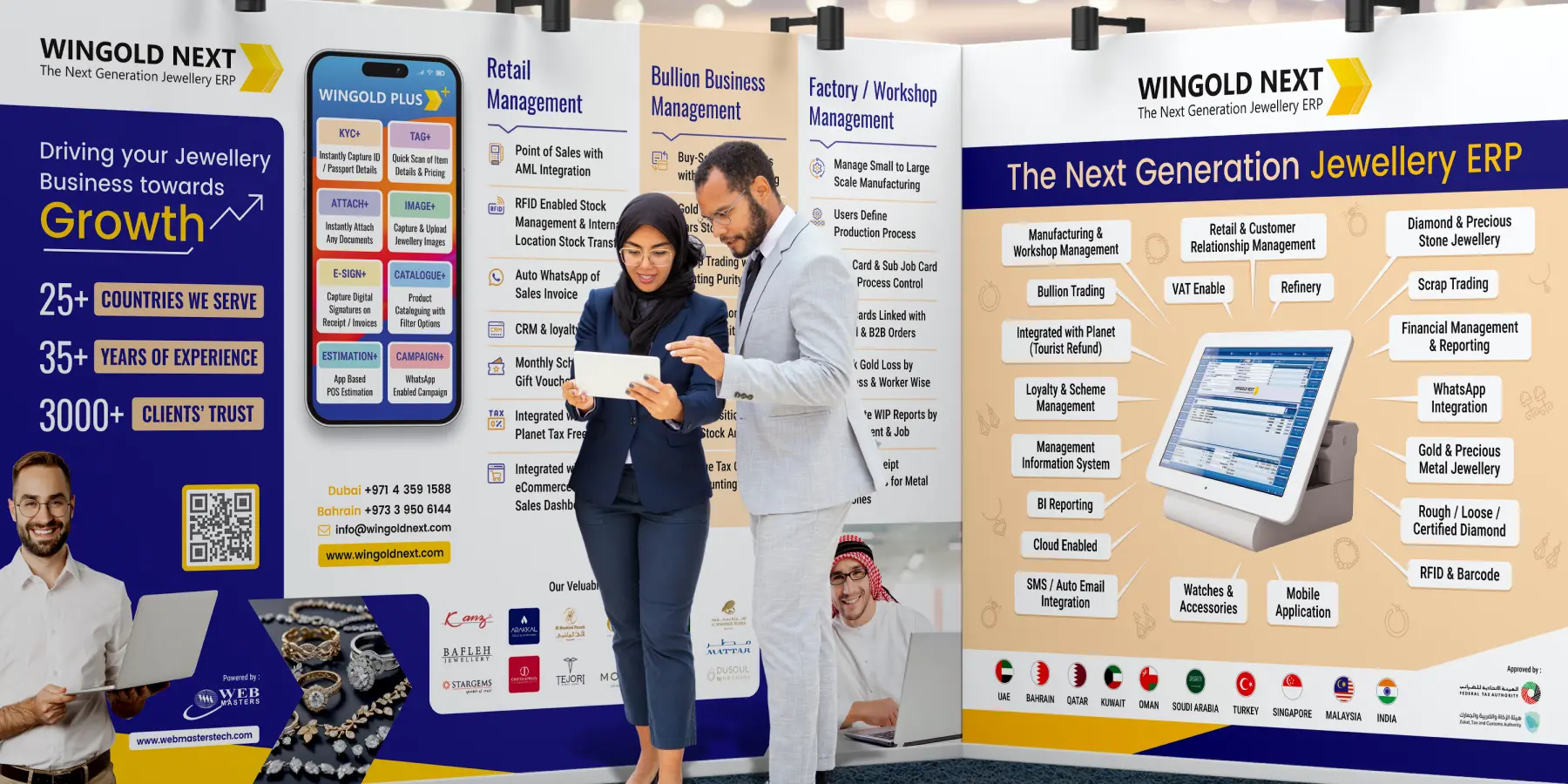 A long-term collaboration focused on delivering impactful marketing and visual communication materials for the jewellery retail technology sector. Supporting business promotions, industry events, and multilingual campaigns through consistent and engaging design solutions.